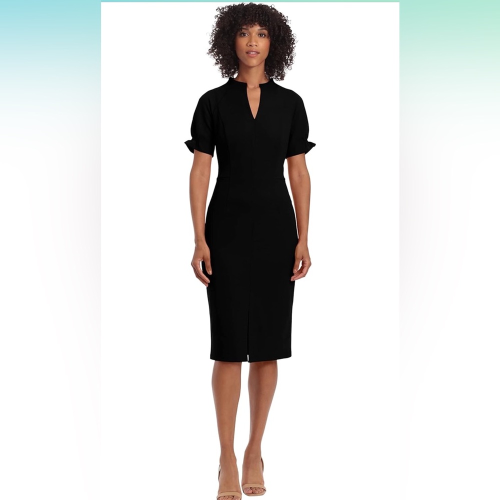 Black Notch Neck Mid Length Dress (Black, 8 Petite)